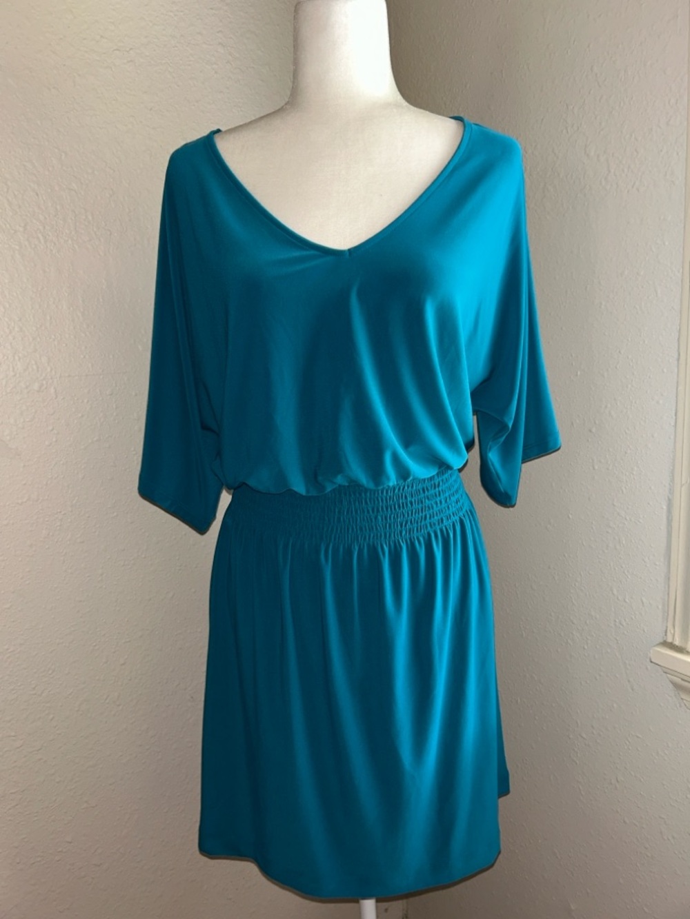 White House Black Market Deep Lagoon Kimono Smocked Dress